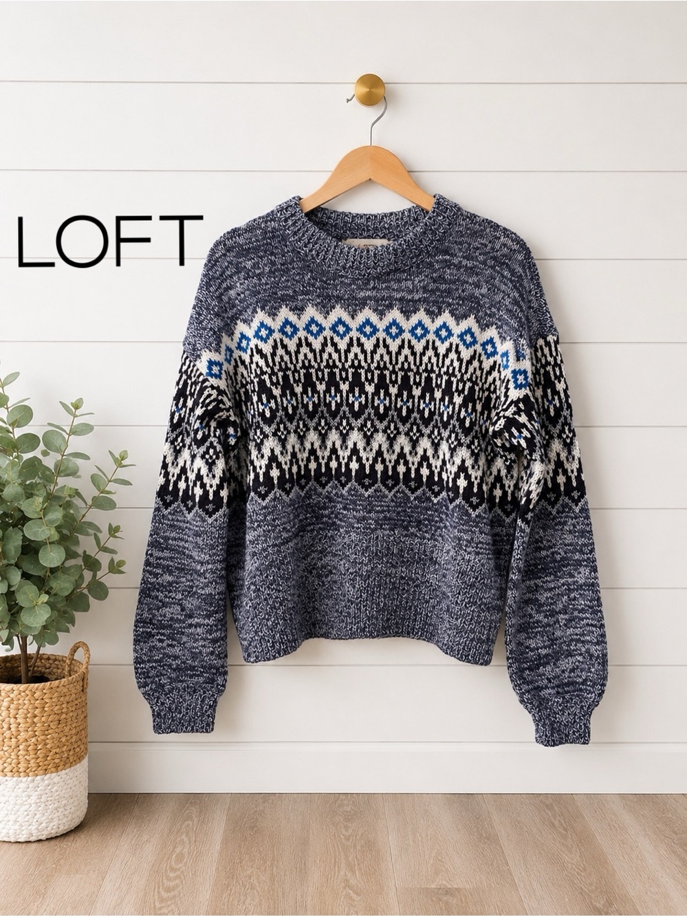💙🖤 LOFT Fair Isle Knit Sweater | Blue & White Nordic Pullover | Medium